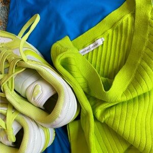 NEON LIME STITCHES & STRIPES ONE SHOULDER RIBBED KNIT MEDIUM